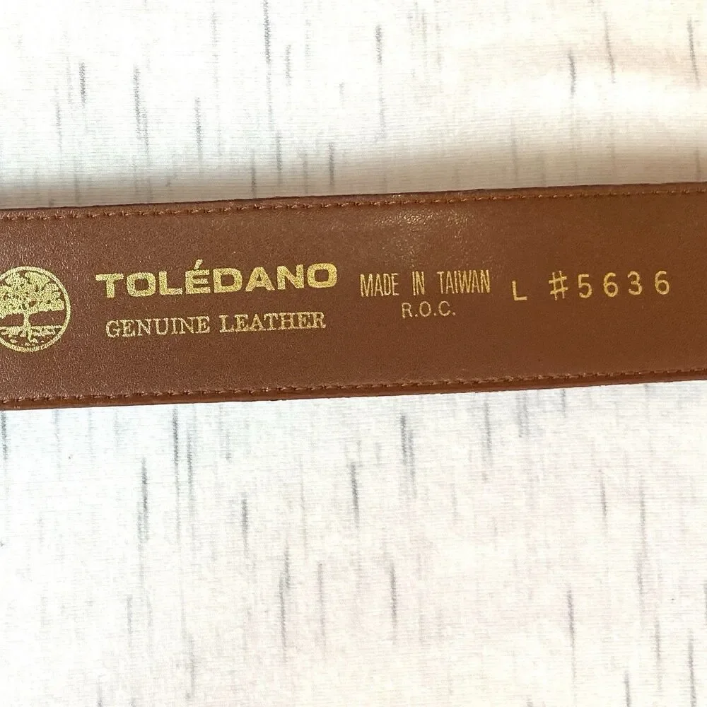 Toledano Embossed Leather Brown Belt Gold Hardware Women's Size 36 Career Casual